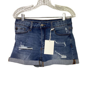 Kancan Denim Jean Cuffed Distressed Shorts Size 9/28 NWT